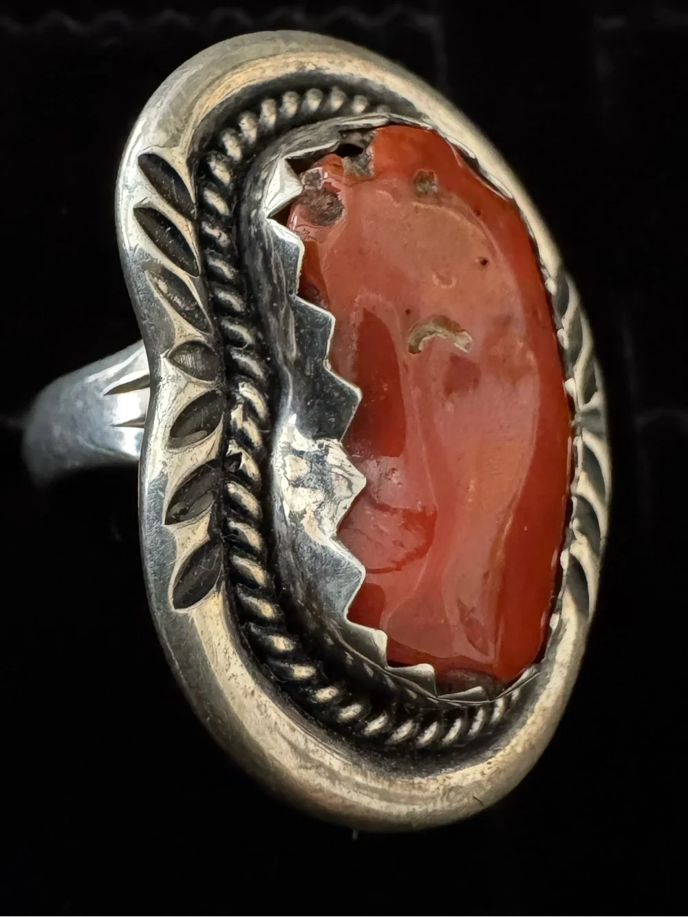 Sterling Silver genuine Red Coral Statement Ring. Native design. Stunning.